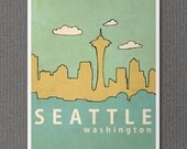Affordable Fine Art Print - Seattle No. 1 - 8 x 10 Travel City Skyline Architecture Illustration and Typography Print