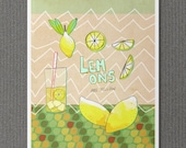Lemons are Yellow  8x10 / Illustration Typographic Print, Drawing, Summer Decor, Lemons, Yellow, Lemonade, Kitchen Art