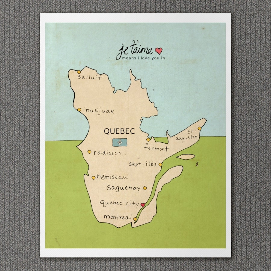 Quebec Canada 8x10 / Typographic Print, Travel Theme, Kids Room, Nursery Art, Map, Chart, Illustration, Digital Print, Art Poster
