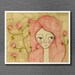 Red Clover Girl 8x10 / Spring Flowers Illustration, Giclee, Reproduction, Digital Print, Girl Portrait, Coral, Pink, Neutral