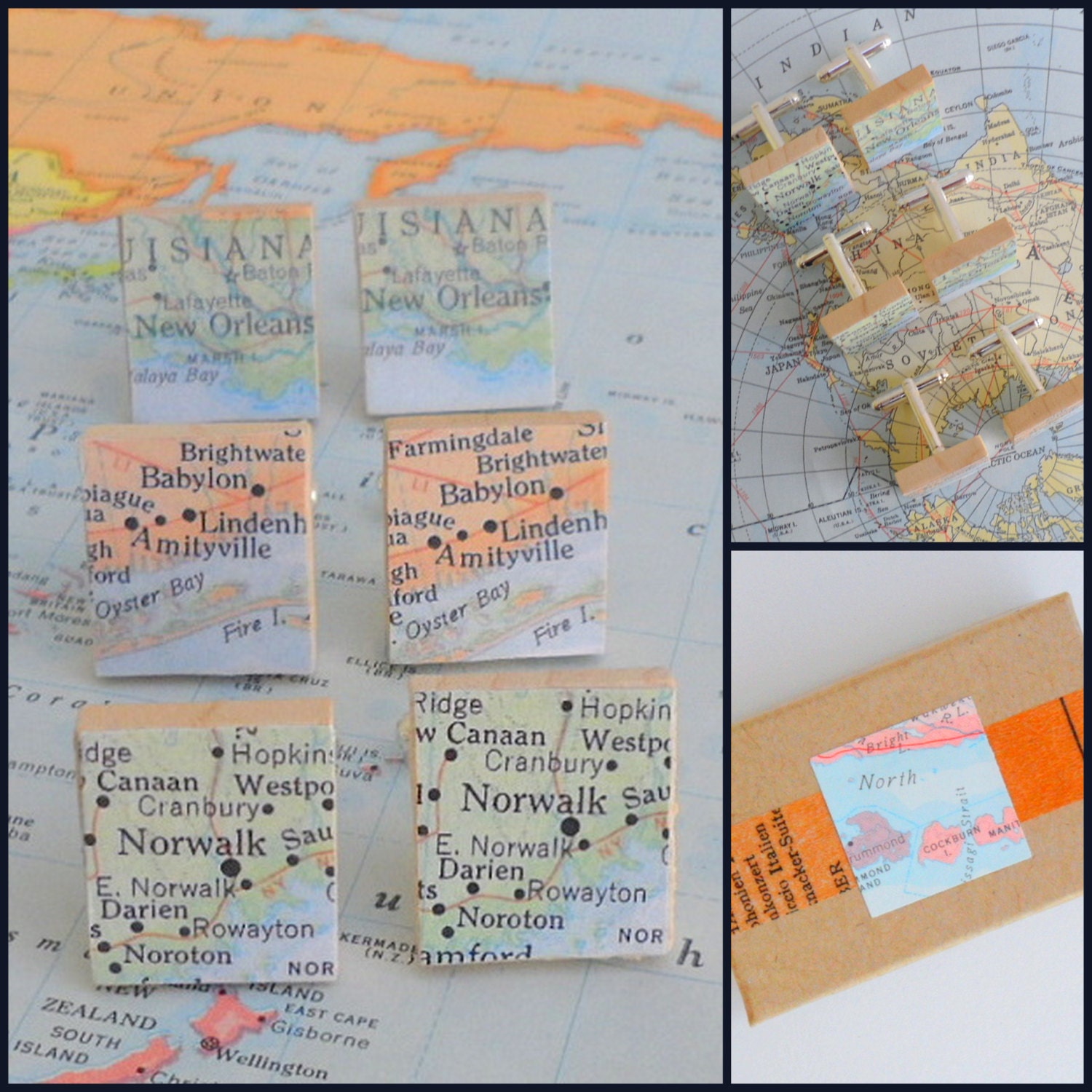 Custom Map Scrabble Tile Cufflinks, YoU Choose the special city in your heart