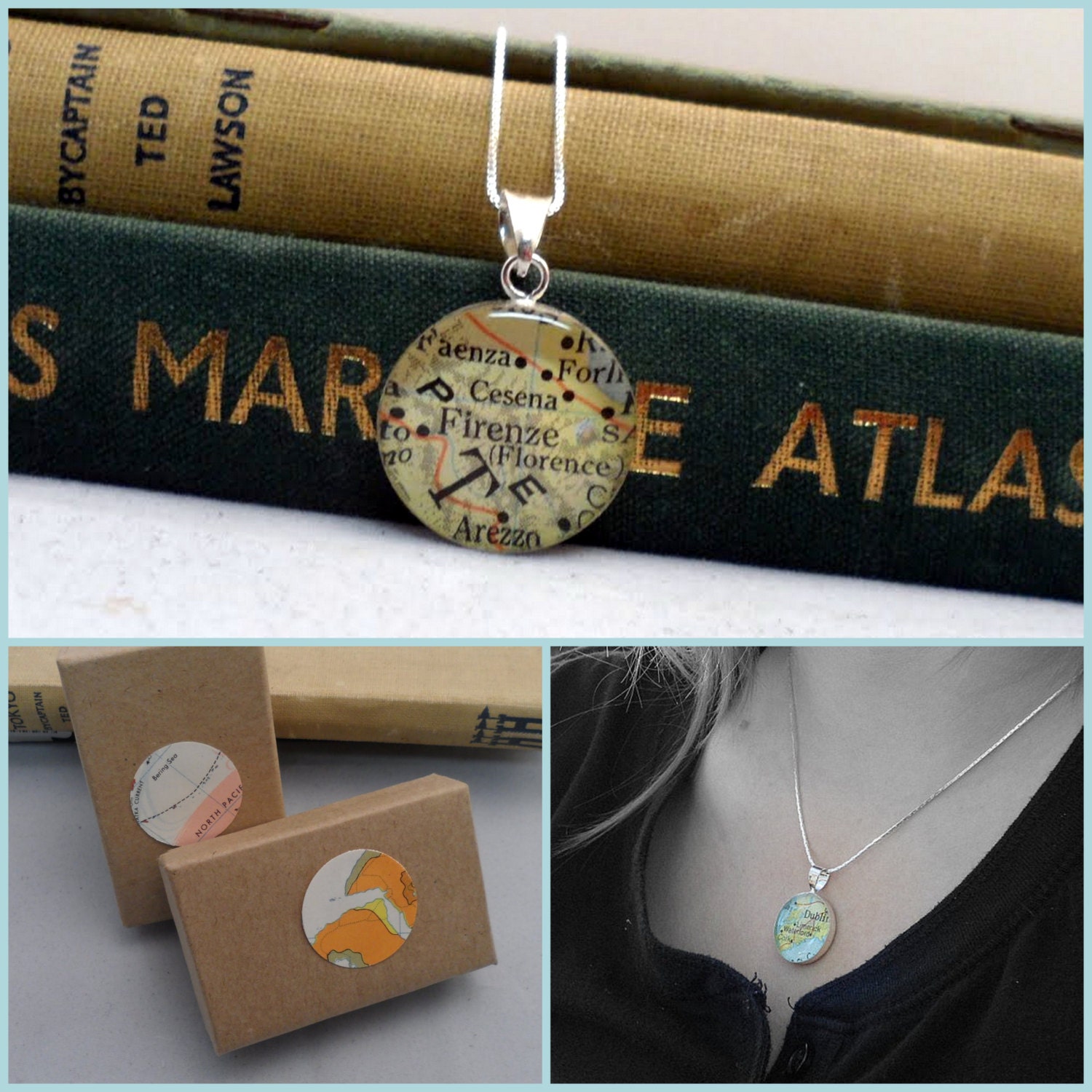 Map Pendant, You Choose the Special Place in th Heart, Sterling Silver