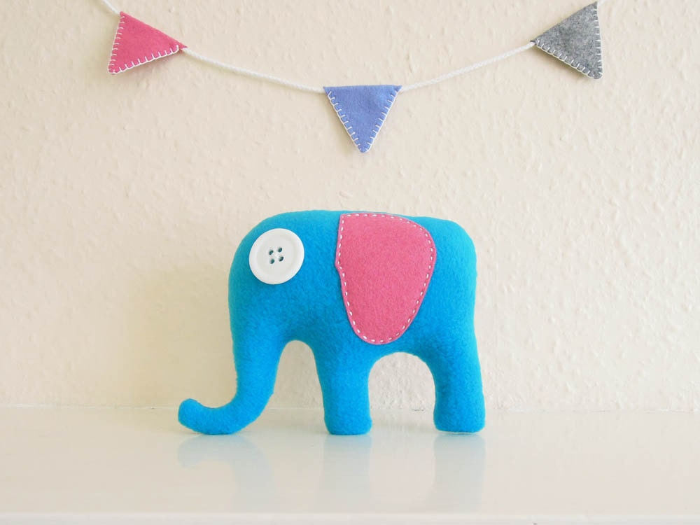 Bright Blue & Pink Elephant Plush Toy