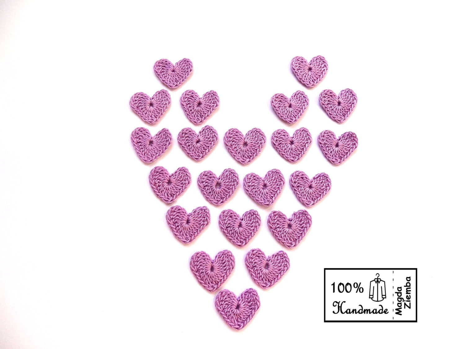 10  Little Tiny Crochet HEARTS in PURPLE  Colors Appliques great for Decorations, Ornaments, Embellishments, Scrap Booking - Easter