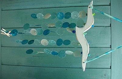 Beach House Wind Chime Mobile Seagull and Capiz Windchime