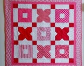 Wall Quilt Table Runner Topper Hugs and Kisses Pink and Red XOXO