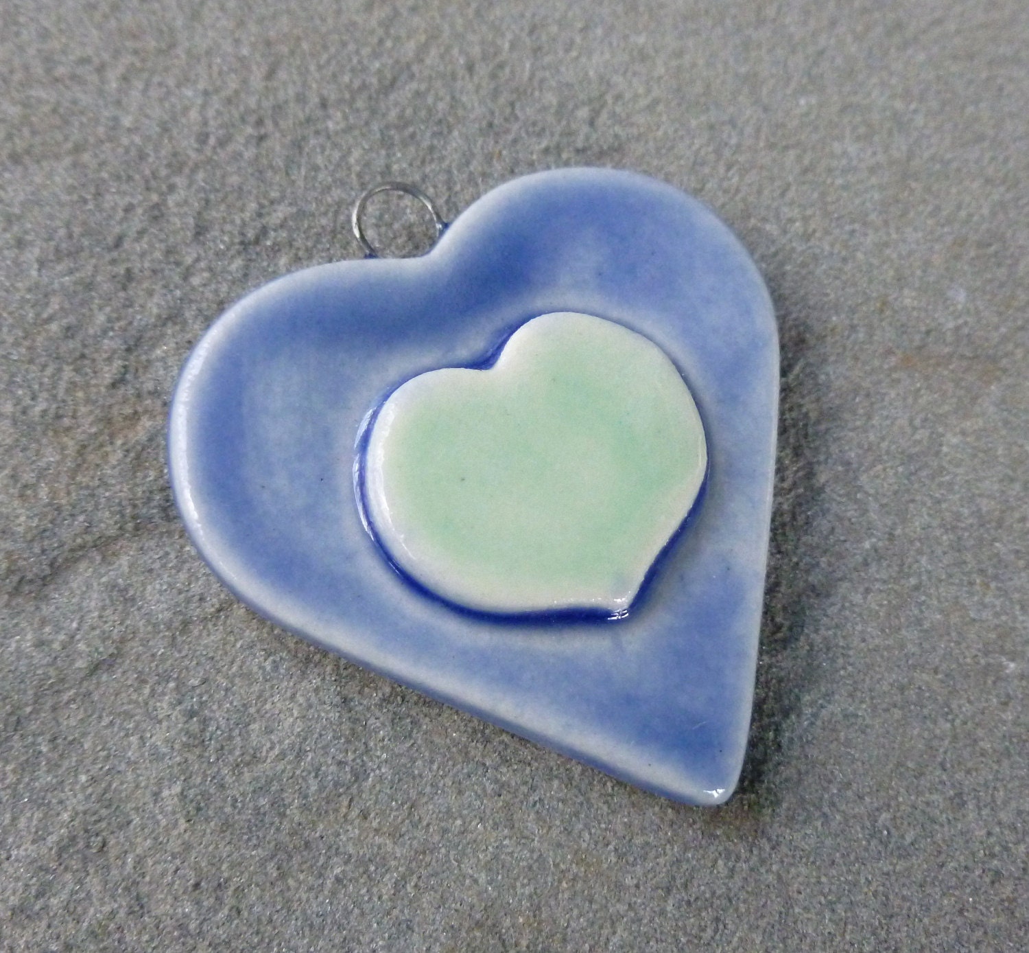 Layered Blue Porcelain Heart Pendant