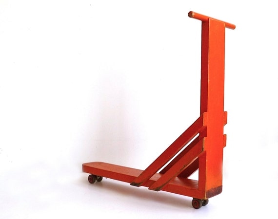 Vintage Handmade Orange Folk Art Wood Scooter