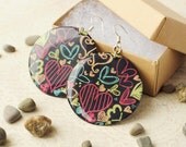 School love earrings -  heart earrings, pink earrings, gray jewelry, grey turquoise, print chalkboard gift idea for her - made to order