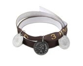 Light brown bracelet - dolphins, sea shell and fish sterling silver 925 pendants on satin ribbon