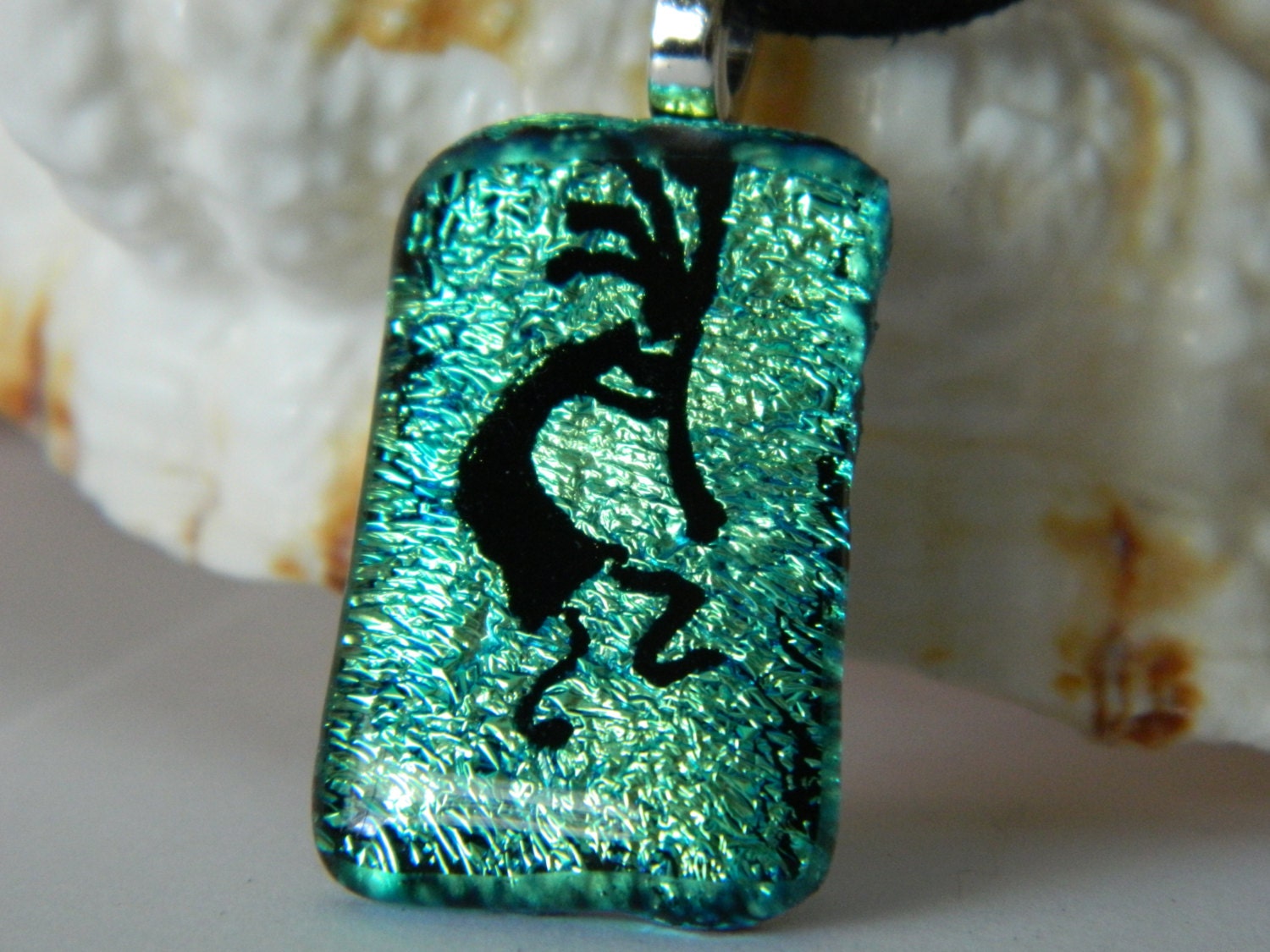 Fused Glass Kokopelli Pendant Necklace