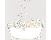 8x10 Print - Nice and Clean- Childrens Bathroom Art - Bubbles - Bathtub - Kids Bathroom - Watercolor - Emily Burnette - Recipe 4 Cute