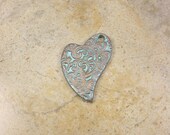 Bold Heart Pendant Bronze Pale Blue Heart Paisley Pendant