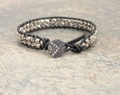 Silver Crystal Wrap Bracelet Black Leather Wrap Bracelet Super Sparkle Boho Glam