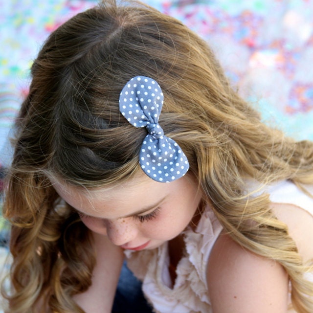 grey with white polkadot knot bow