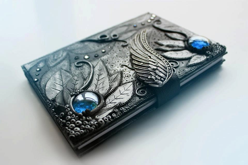 DISPLAY/ CUSTOM order - Angel wing Journal- secret diary- sketchbook- polymer clay - fantasy steampunk gothic lolita blank OOAK