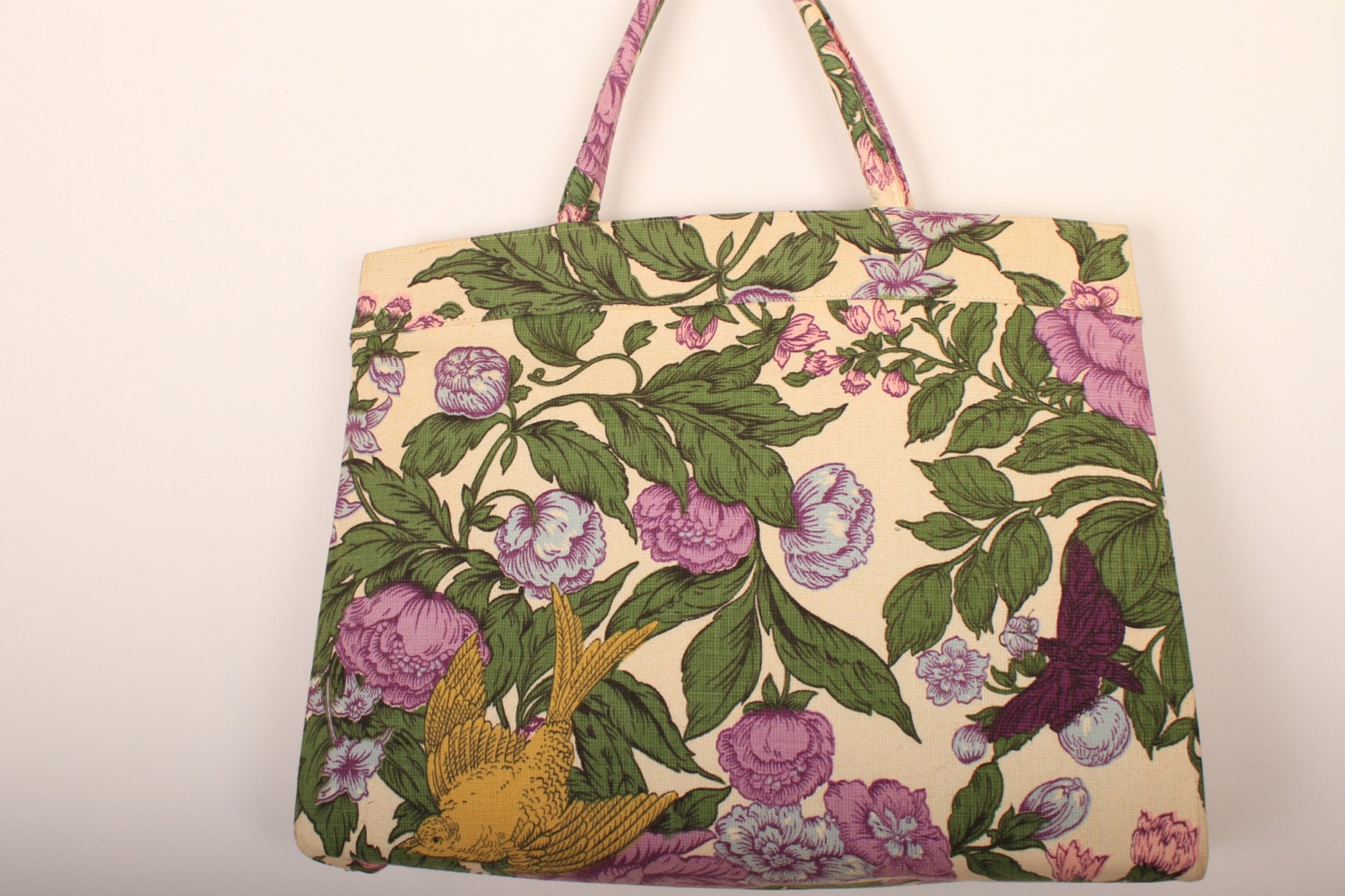 Vintage 1960s Handbag / 60s  Margaret Smith Purse  / Purple Floral Canvas - ladyscarletts