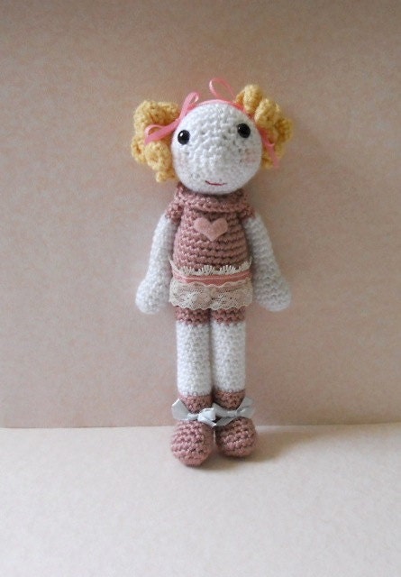 Crochet Amigurumi Doll Cute Little Blonde Girl with Pink Outfit