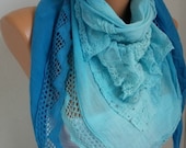 BIG SALE Blue Shawl Scarf - Ombre Fashion -  Lace Scarf - Cotton Scarf - fatwoman - Blue Tones