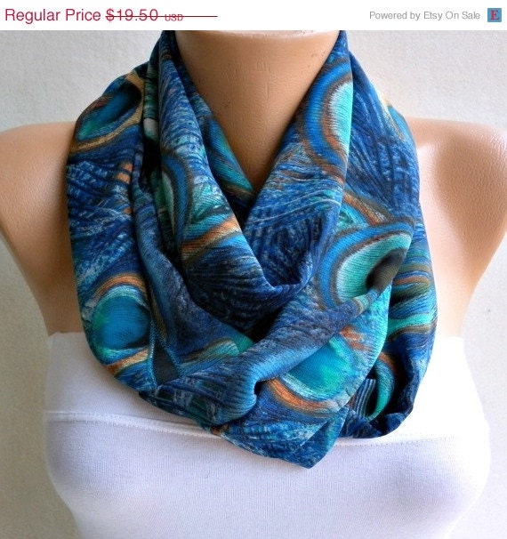 BIG SALE Peacock - Infinity Scarf Shawl Circle Scarf Loop Scarf  - Gift -fatwoman