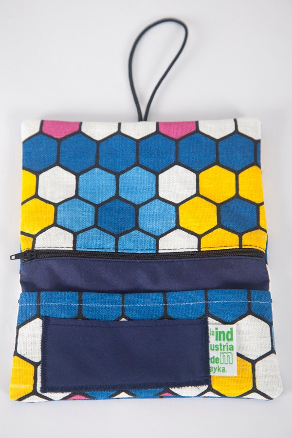 Tobacco pouch blue hexagons handmade