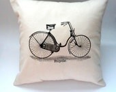 14X14 Hipster Vintage Bicycle Pillow Slip Cover, Shabby Chic Home Decor, Throw Pillow, Pillow Case, Black and Cream, Typography, 70s 80s