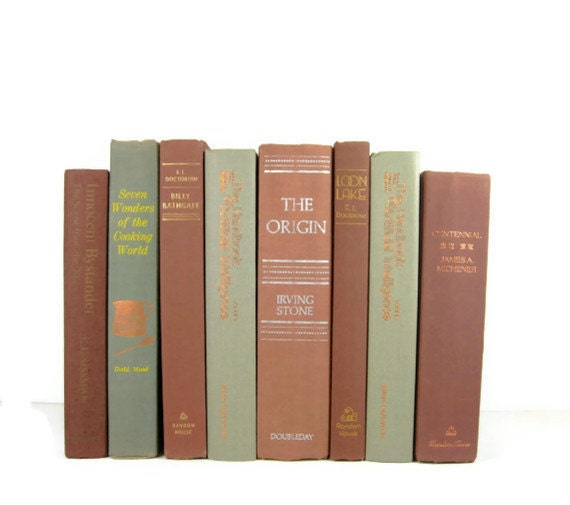 Vintage  Decorative Books in Brown Green  for  Vintage Wedding Decor, Vintage  Photography Prop - DecadesOfVintage