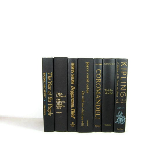 Black Vintage Decorative Books with Gold Lettering