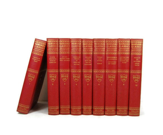 Red Harvard Classics, Red Books,  Red vintage decorative books, wedding decor, home decor, and vintage  photo prop,