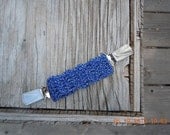 Metallic Blue Alternative to a Belt, dressclip, shirt clip, jacket clip, vest clip, crocheted