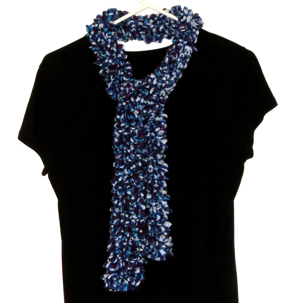 Ruffle Scarf Blue Maroon 54"