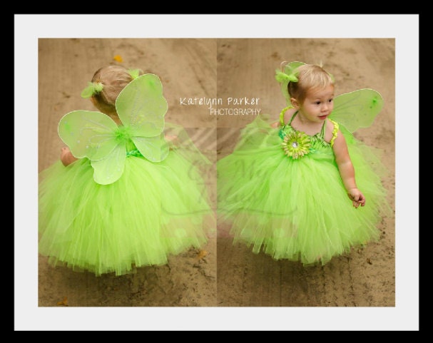 Tinkerbell Tutu Dress - Halloween or Birthday Costume - Green - Fairy Princess -Size 7/8
