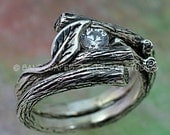 Set with MOISSANITE, KIJANI Single Leaf - Engagement Ring, Wedding Band Set in Sterling Silver