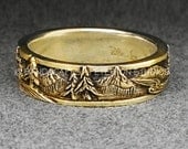 14k Gold PEAKS, PINES, and RIVERS - A Wedding Band in Yellow, White, or Rose Gold