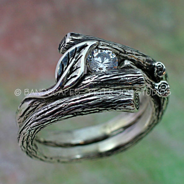 KIJANI Single Leaf - Engagement Ring, Wedding Band Set in Sterling ...