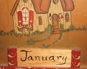 Wooden Hand Painted Perpetual Calendar Sweet Little English Cottage