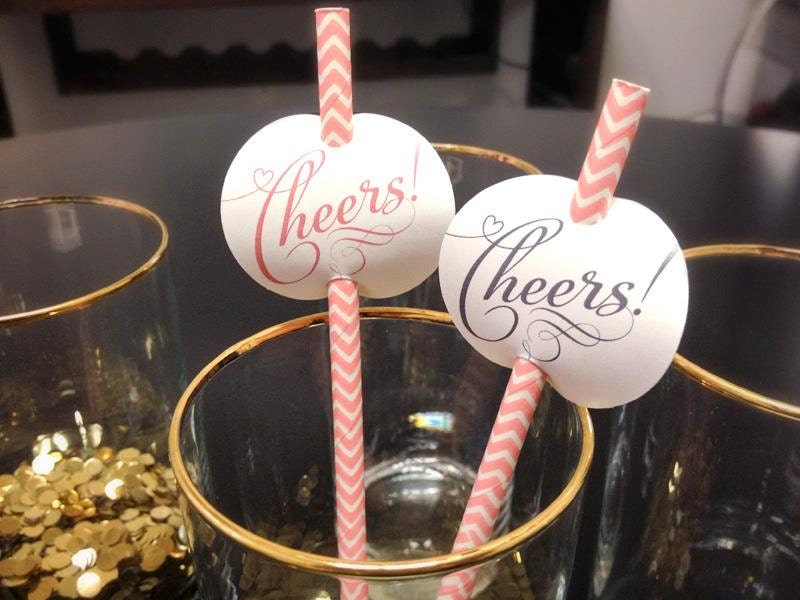 Cheers - Set of 10 Paper Straws (Blush Pink Chevron)