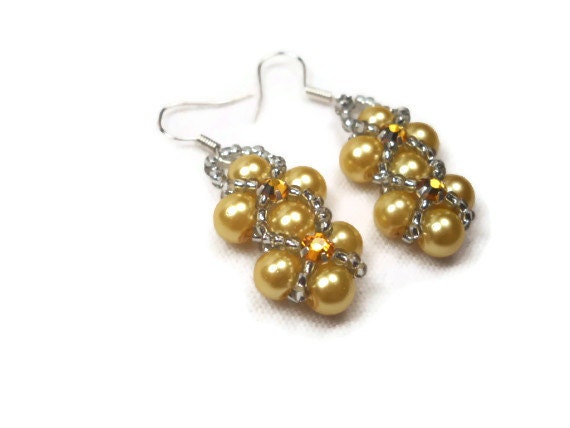 Gold Pearl Montee Bridal Earrings Wedding Bracelet