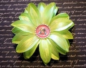 Lime Green Zombie Love Lily Flower Hair Clip - Pinup Rockabilly Accessory