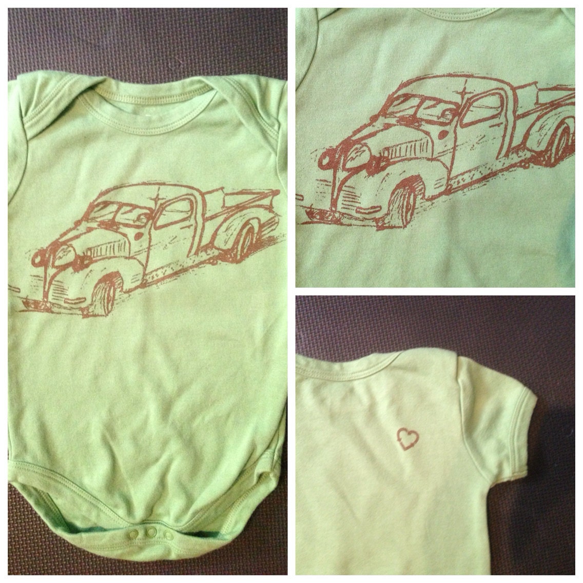 Organic Cotton, Rusty Truck, 12-18m green onesie