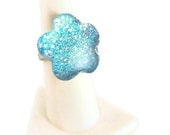 Ice Blue Silver Nail Polish Ring, Sparkling Flower Sky Blue Glitter, Gone Gonzo, Sweet Spring Nail Polish Jewelry. CELIA - Unrepeatables