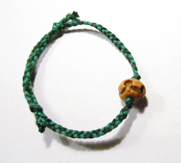 Skull Bracelet - Real Tibetan Ox Bone (Green)
