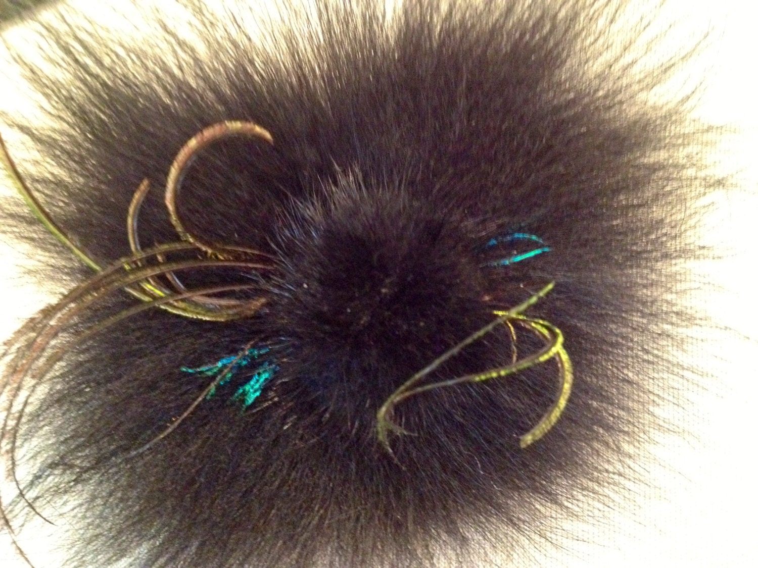 Black mink fox hair pin clip brooch iridescent sprigs classic style