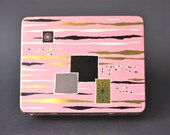 Mid Century Modern Bisquits Tin Box Pink Starburst