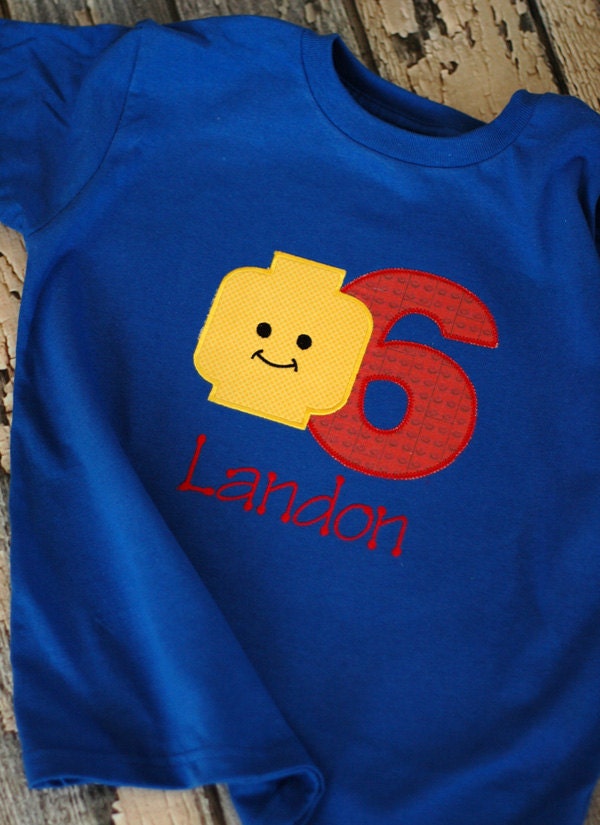Personalized Lego Birthday T-Shirt - Free Personalization - Lego Man, Lego Blockhead Brick Head