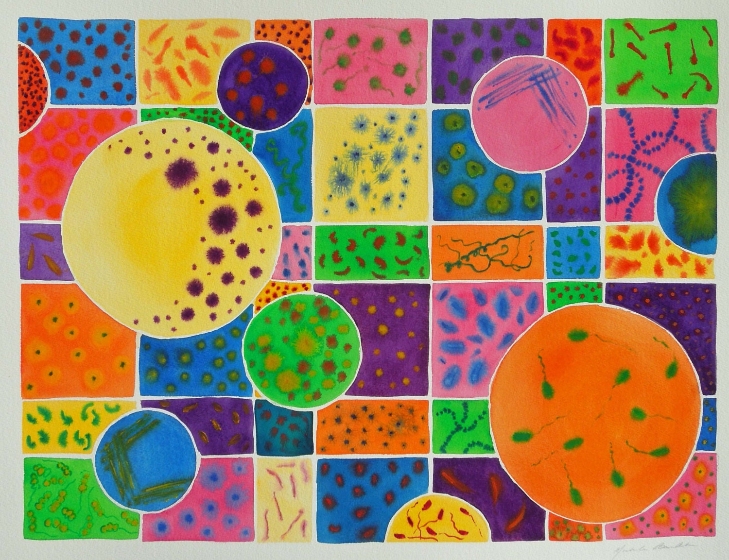 Microbial Circus - original watercolor painting