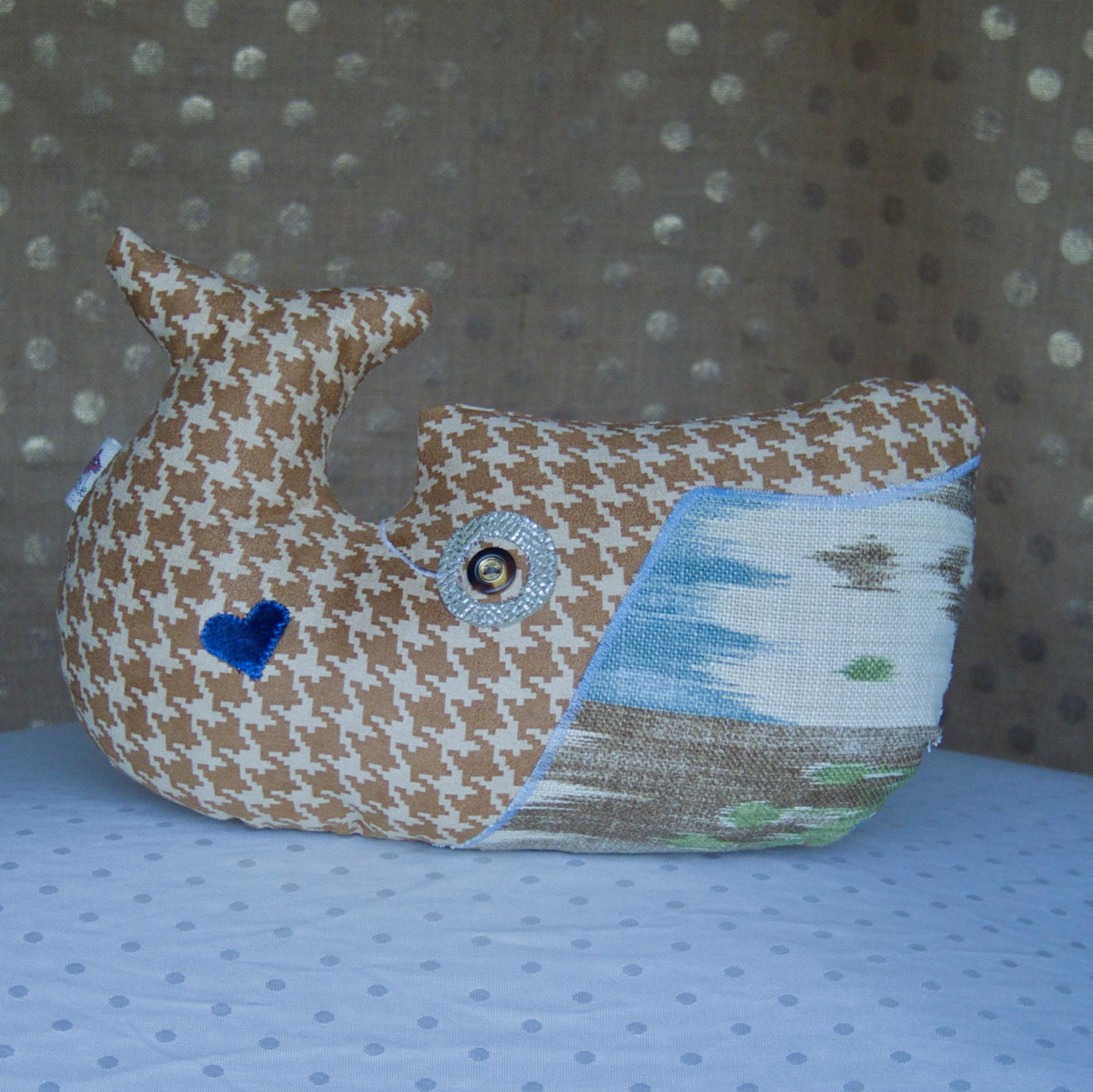 Squishy Hipster SMALL Whale Plush with Monocle - Blue and Gold