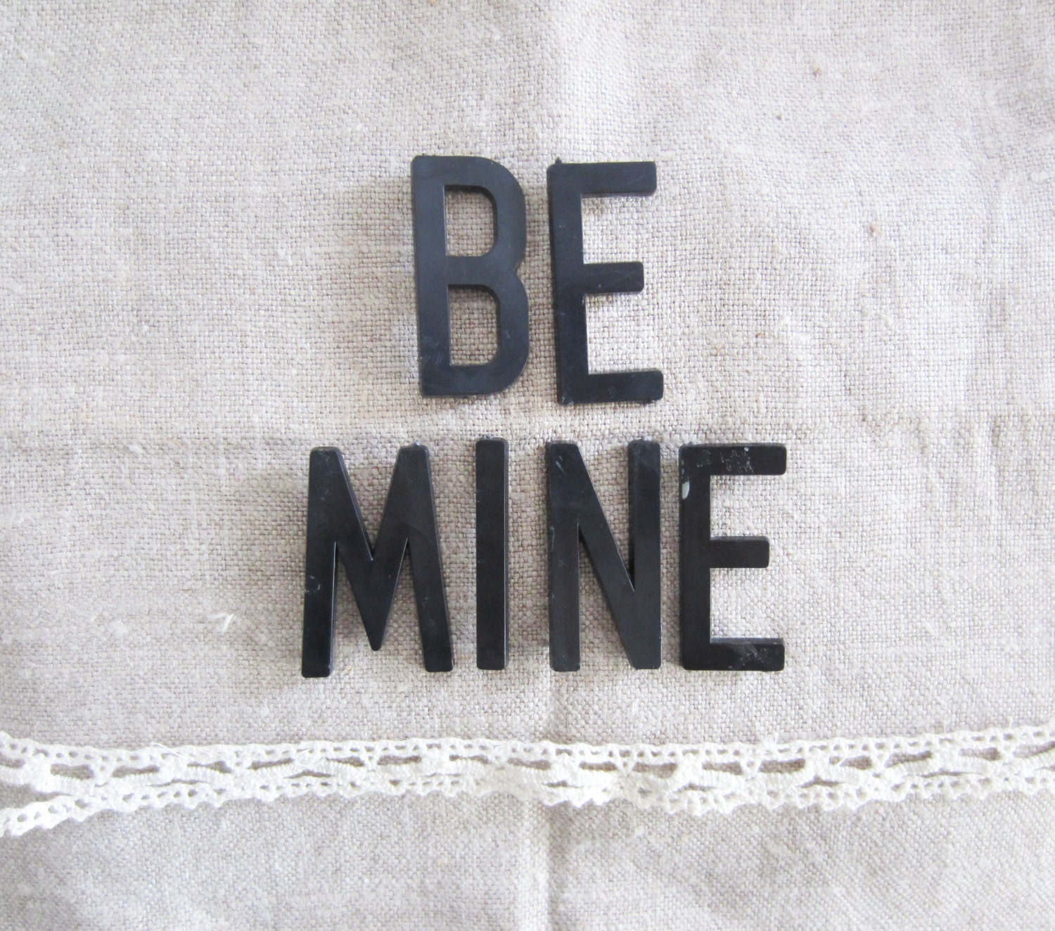 Vintage 'BE MINE' Black Point Back Bulletin / 2" Cork Board Letters - TheeLetterQ