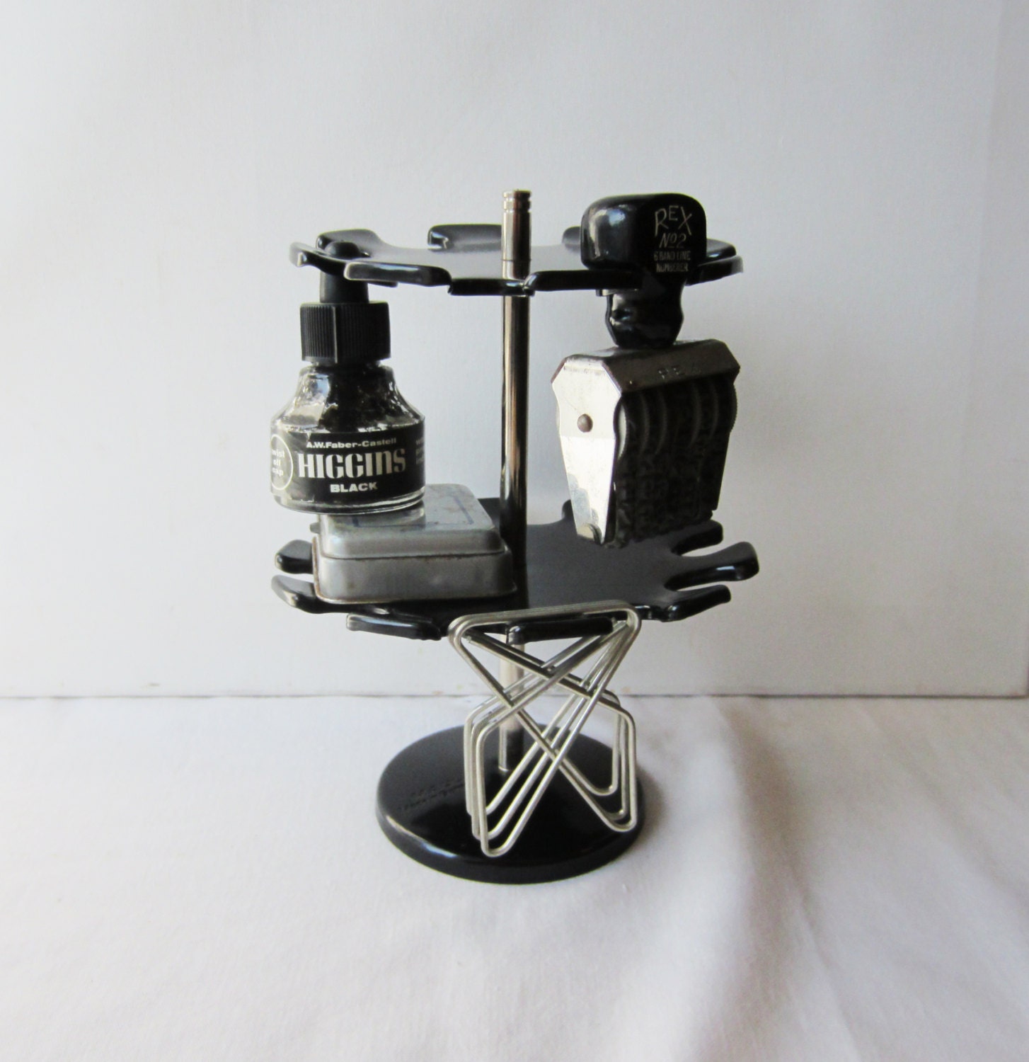 Vintage Rubber Stamp Holder - Two Tier - Carousel - Black Metal - Made in Germany - Vintage Office
