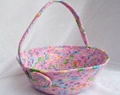 Flower Girl Basket, Handmade Wedding Card Basket, Wedding Bowl, Pink Basket, hand wrapped and coiled fabric